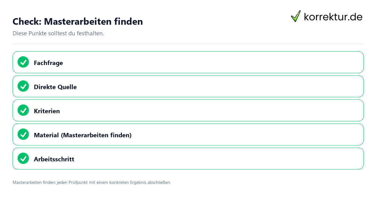 Masterarbeiten finden mit einer themenspezifischen Checkliste