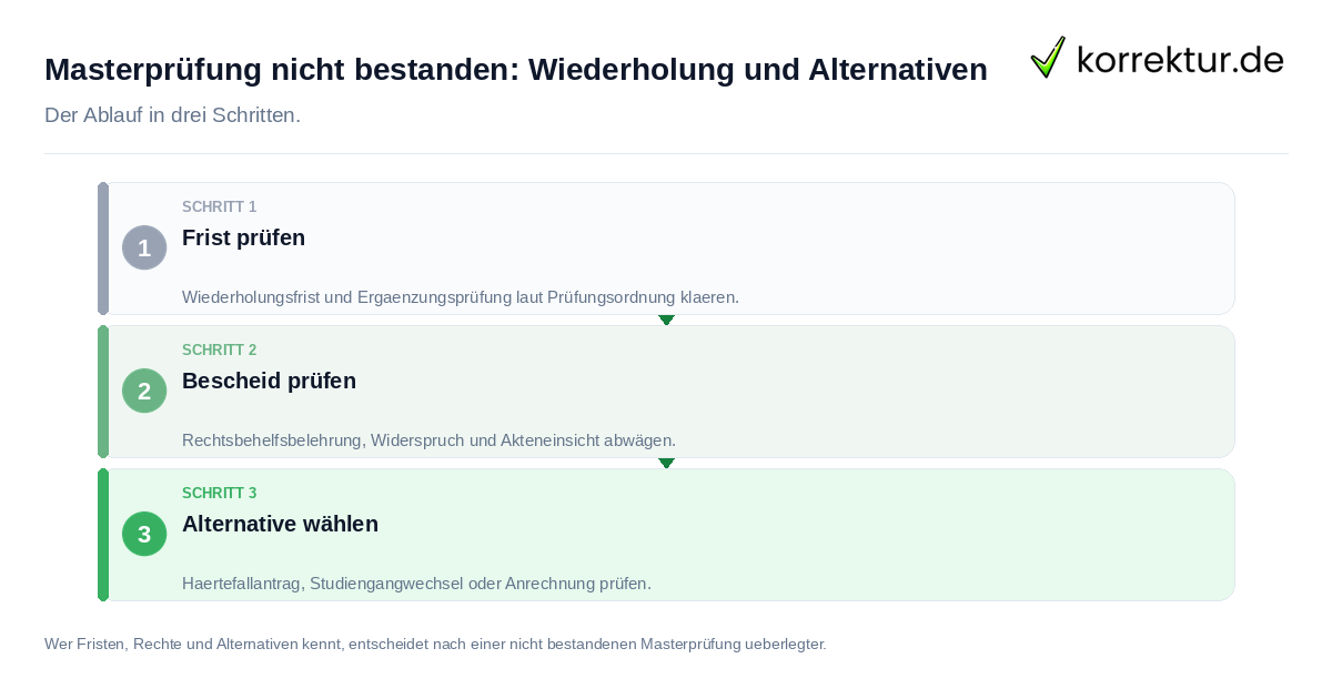 Masterprüfung nicht bestanden: Wiederholung und Alternativen: der Ablauf in drei Schritten