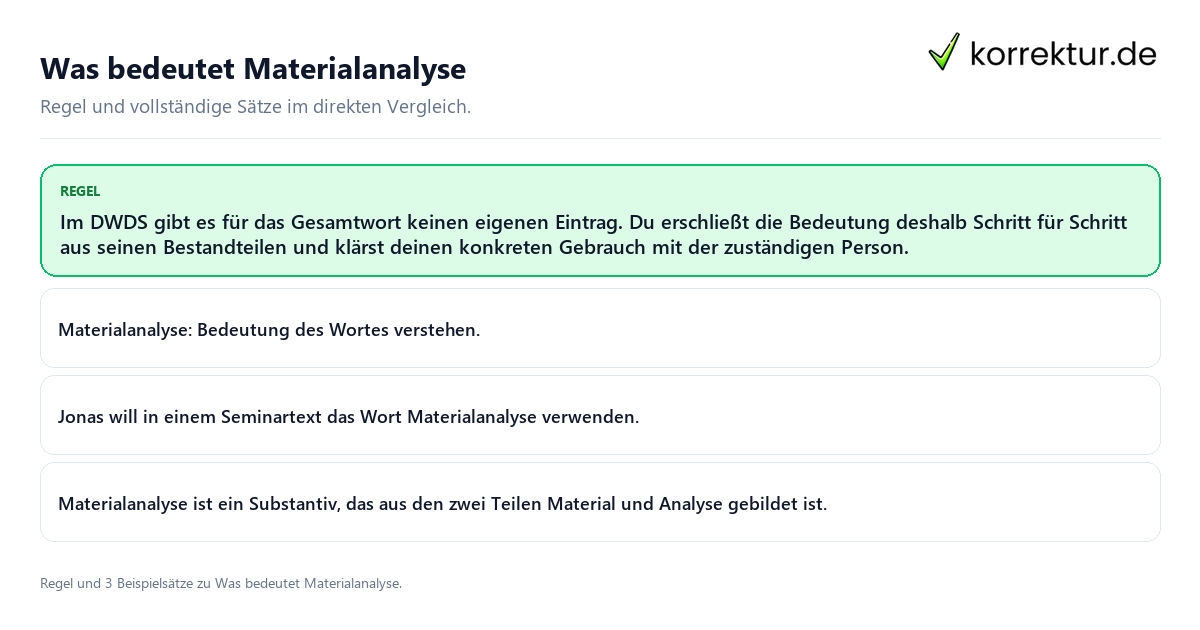 Konkrete Regel und vollständige Beispielsätze zu Was bedeutet Materialanalyse