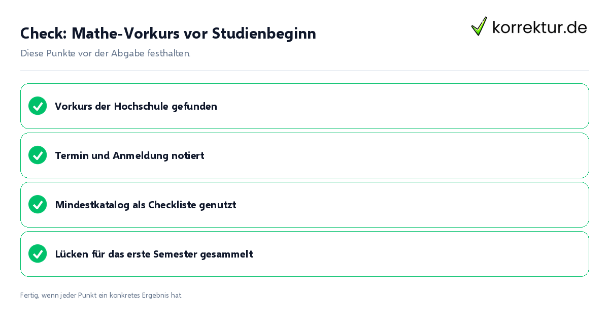Check: Mathe-Vorkurs vor Studienbeginn Mathe-Vorkurs vor Studienbeginn: Prüfliste mit vier Punkten