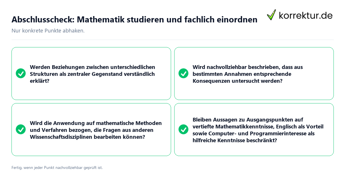 Konkreter Abschlusscheck zu Mathematik studieren und fachlich einordnen