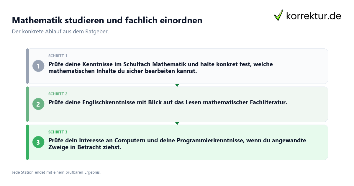 Konkrete Schritte zu Mathematik studieren und fachlich einordnen