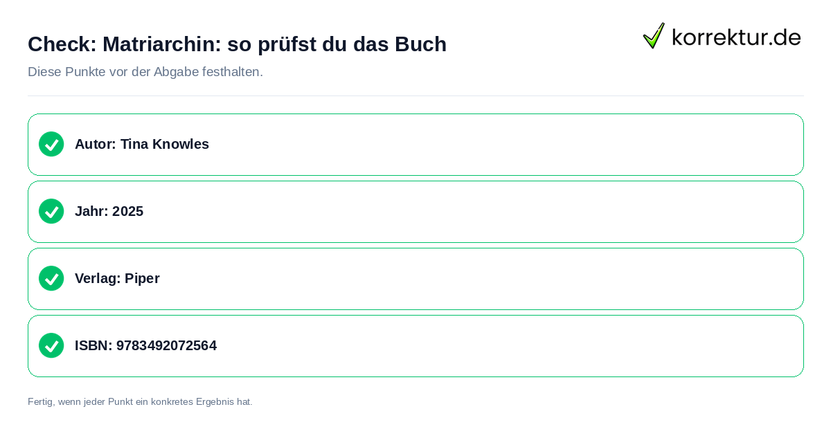 Check: Matriarchin: so prüfst du das Buch Matriarchin: so prüfst du das Buch: Prüfliste mit vier Punkten