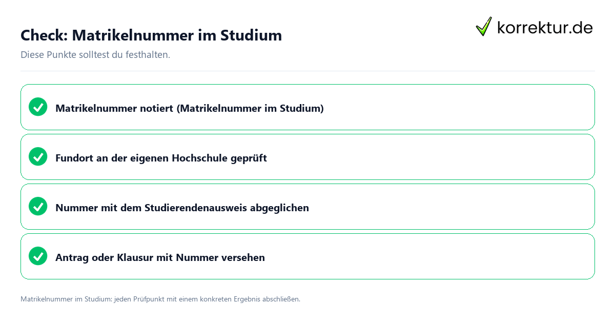 Check: Matrikelnummer im Studium Matrikelnummer im Studium mit einer themenspezifischen Checkliste