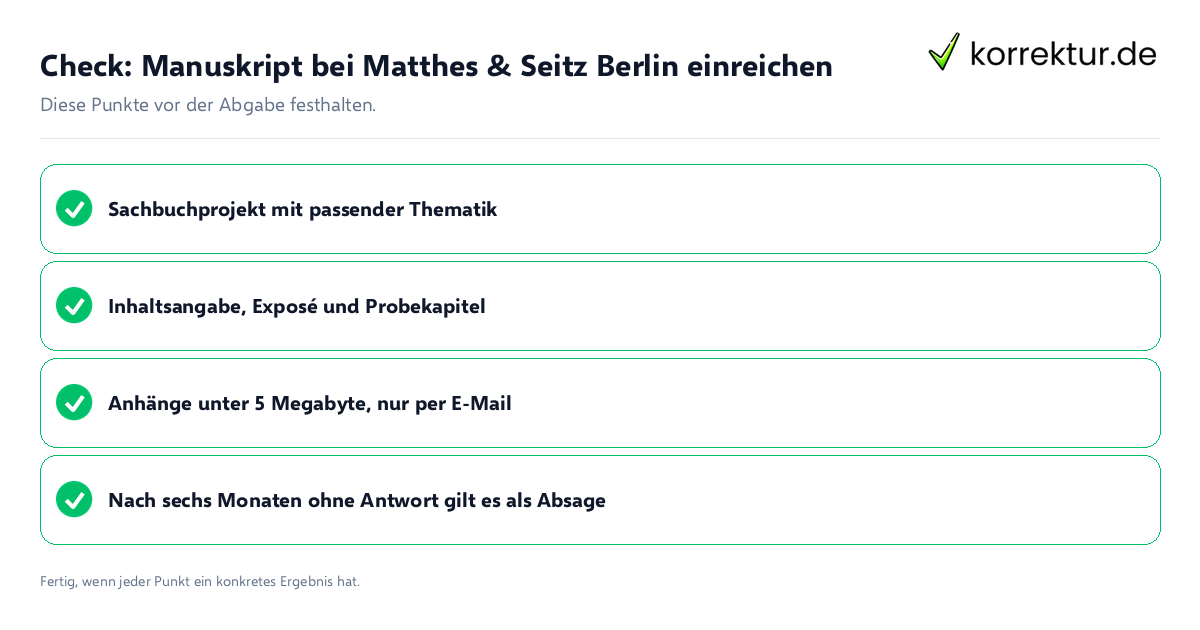 Manuskript bei Matthes & Seitz Berlin einreichen: Prüfliste mit vier Punkten