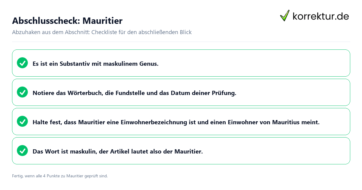 Abschlusscheck: Mauritier Konkreter Abschlusscheck zu Mauritier