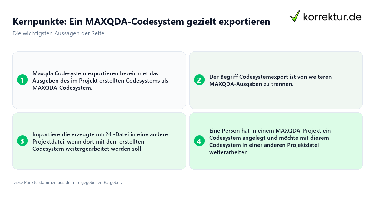 Kernpunkte: Ein MAXQDA-Codesystem gezielt exportieren Konkrete Kernpunkte zu Ein MAXQDA-Codesystem gezielt exportieren