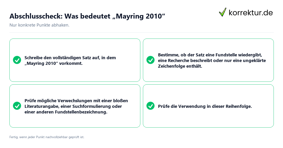 Konkreter Abschlusscheck zu Was bedeutet „Mayring 2010“