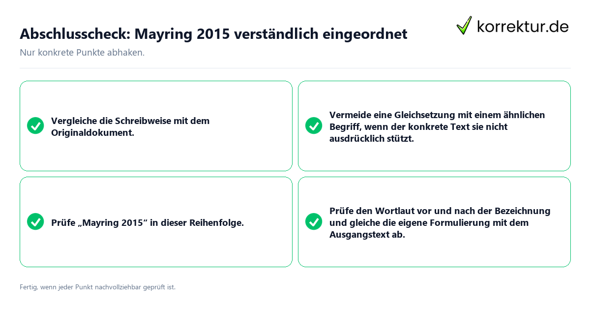 Konkreter Abschlusscheck zu Mayring 2015 verständlich eingeordnet