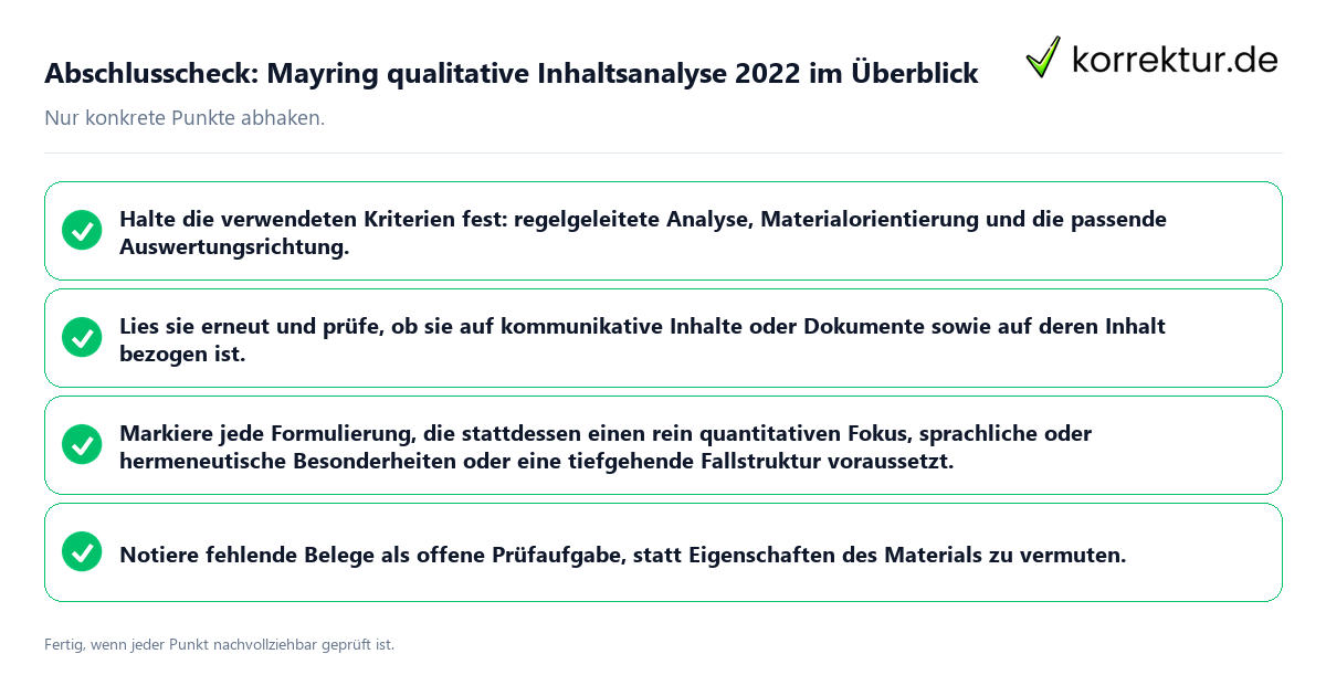Konkreter Abschlusscheck zu Mayring qualitative Inhaltsanalyse 2022 im Überblick