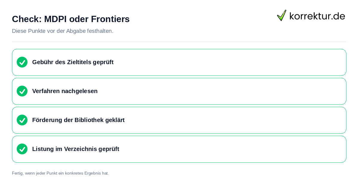 MDPI oder Frontiers: Prüfliste mit vier Punkten