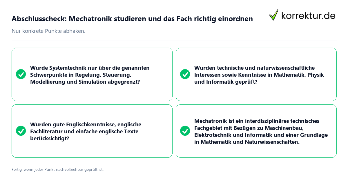 Konkreter Abschlusscheck zu Mechatronik studieren und das Fach richtig einordnen