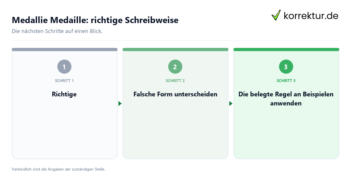 Medallie Medaille: richtige Schreibweise mit einem Ablauf aus Prüfung, Kontakt und Dokumentation