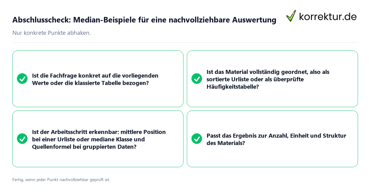 Abschlusscheck: Median-Beispiele für eine nachvollziehbare Auswertung Konkreter Abschlusscheck zu Median-Beispiele für eine nachvollziehbare Auswertung