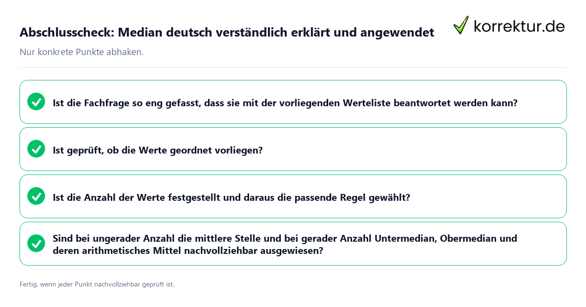 Konkreter Abschlusscheck zu Median deutsch verständlich erklärt und angewendet