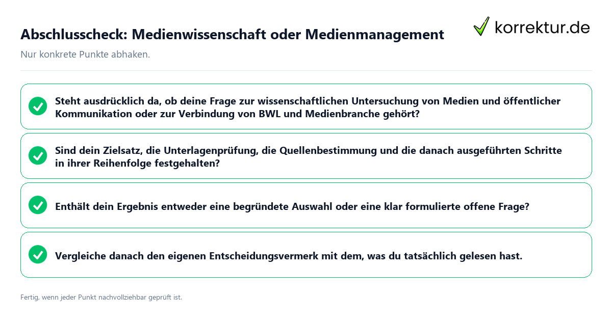 Konkreter Abschlusscheck zu Medienwissenschaft oder Medienmanagement