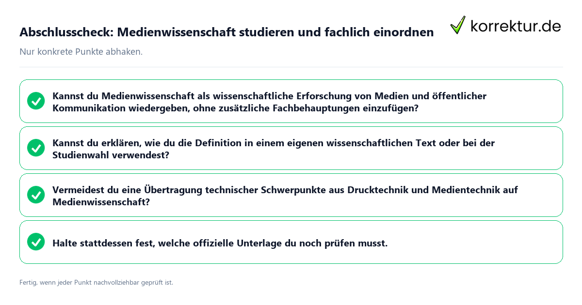 Konkreter Abschlusscheck zu Medienwissenschaft studieren und fachlich einordnen