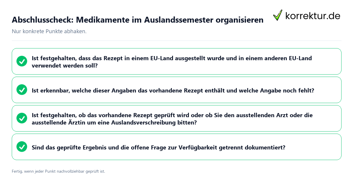 Konkreter Abschlusscheck zu Medikamente im Auslandssemester organisieren