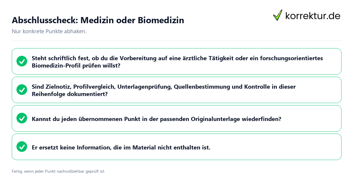 Konkreter Abschlusscheck zu Medizin oder Biomedizin