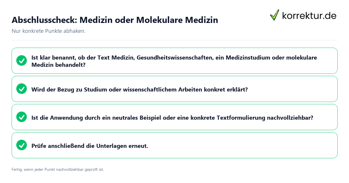 Konkreter Abschlusscheck zu Medizin oder Molekulare Medizin