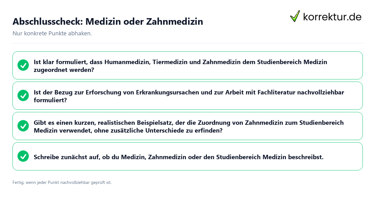 Konkreter Abschlusscheck zu Medizin oder Zahnmedizin