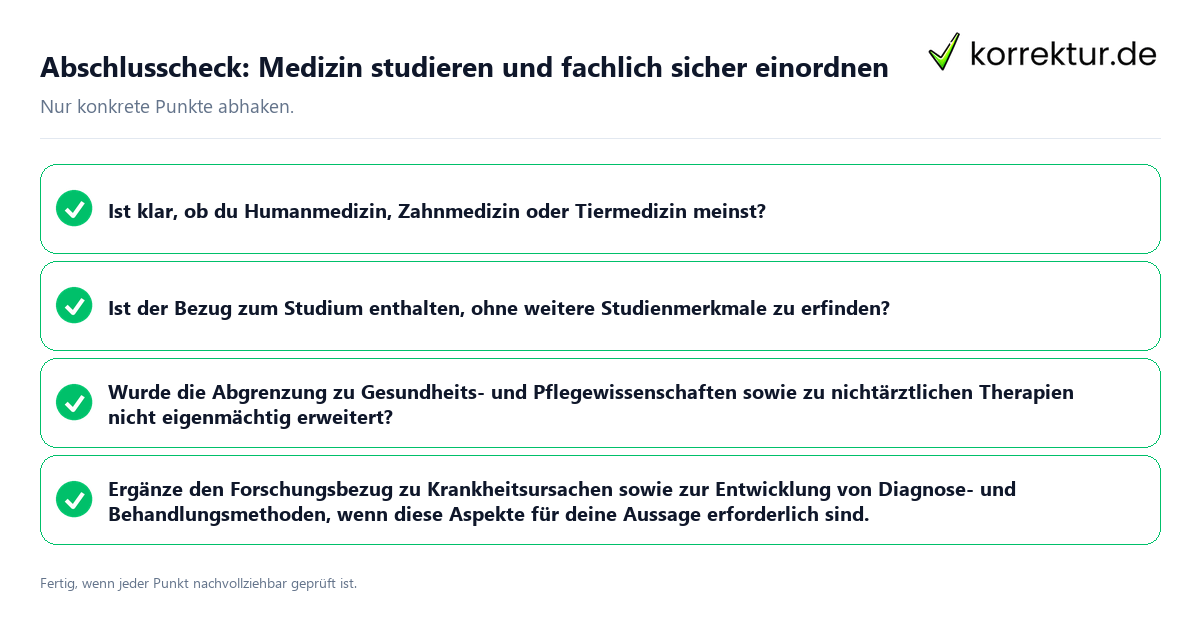 Abschlusscheck: Medizin studieren und fachlich sicher einordnen Konkreter Abschlusscheck zu Medizin studieren und fachlich sicher einordnen