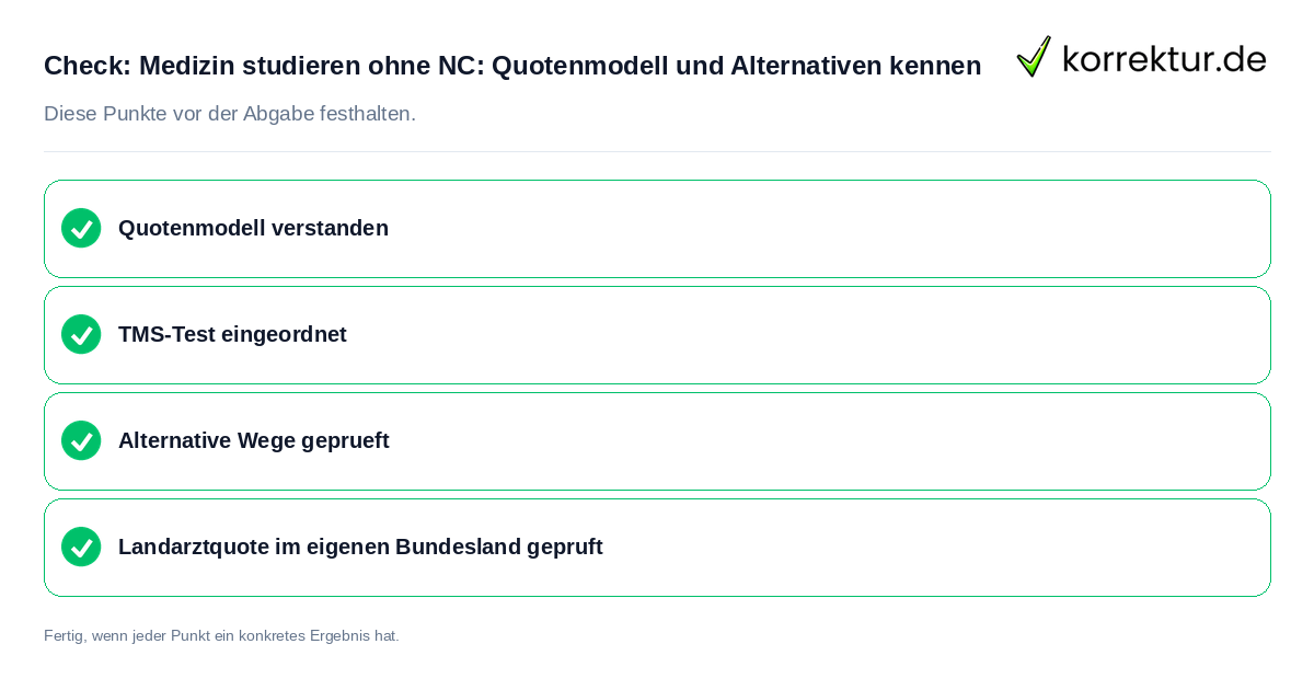 Medizin studieren ohne NC: Quotenmodell und Alternativen kennen: Prüfliste mit vier Punkten