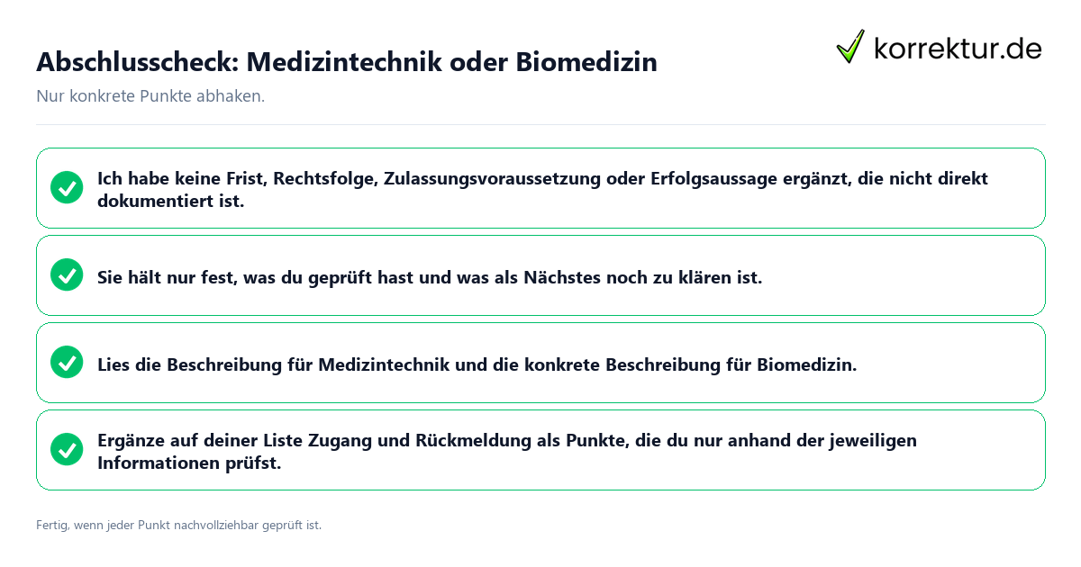 Konkreter Abschlusscheck zu Medizintechnik oder Biomedizin