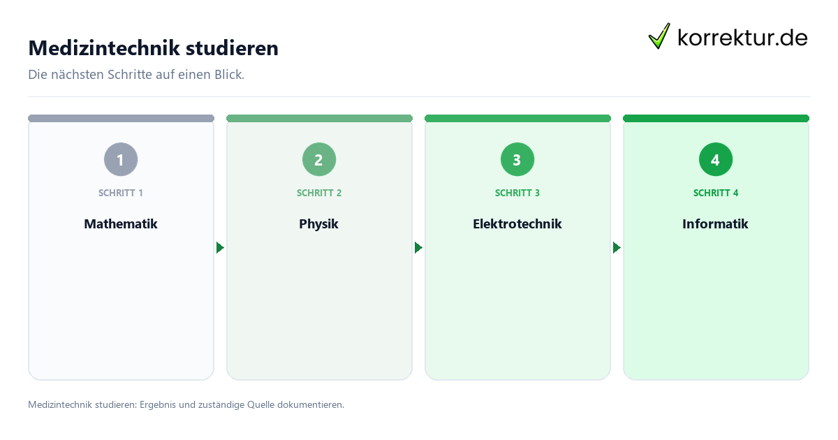 Medizintechnik studieren mit einem Ablauf aus Prüfung, Kontakt und Dokumentation