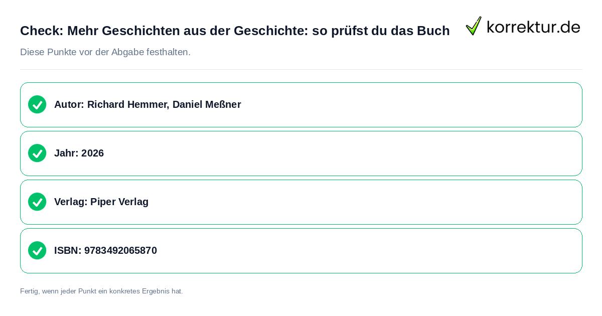 Check: Mehr Geschichten aus der Geschichte: so prüfst du das Buch Mehr Geschichten aus der Geschichte: so prüfst du das Buch: Prüfliste mit vier Punkten