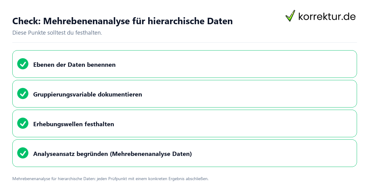 Mehrebenenanalyse für hierarchische Daten mit einer themenspezifischen Checkliste