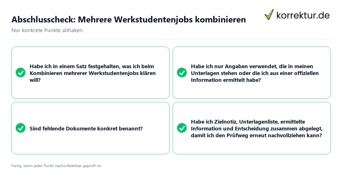 Konkreter Abschlusscheck zu Mehrere Werkstudentenjobs kombinieren