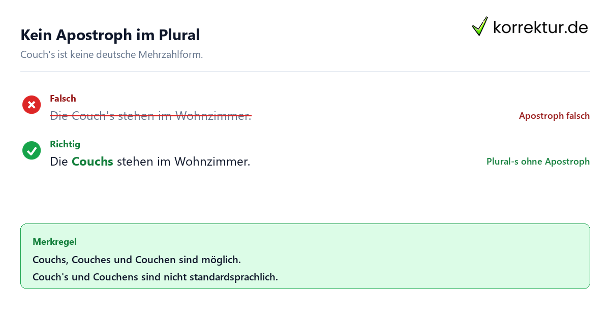 Mehrzahl von Couch richtig schreiben: kein Apostroph bei Couchs