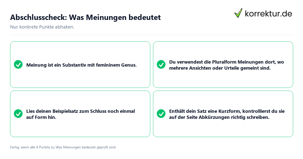 Abschlusscheck: Was Meinungen bedeutet Konkreter Abschlusscheck zu Was Meinungen bedeutet