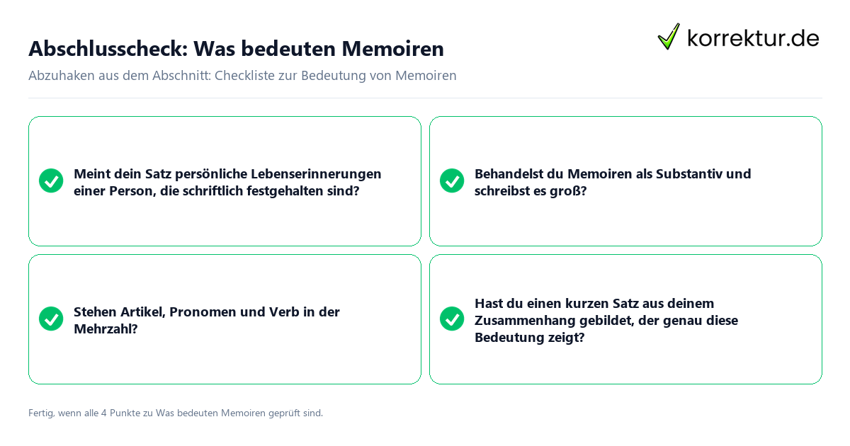 Konkreter Abschlusscheck zu Was bedeuten Memoiren