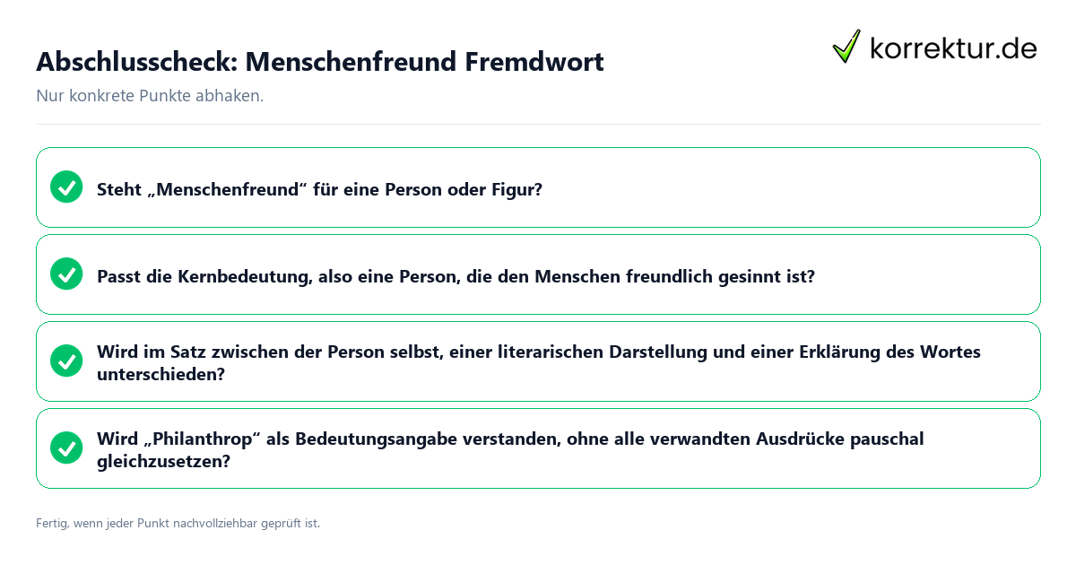 Konkreter Abschlusscheck zu Menschenfreund Fremdwort