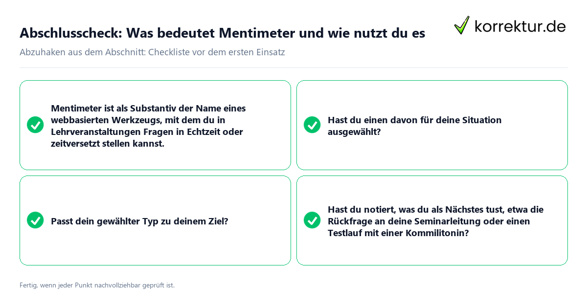 Konkreter Abschlusscheck zu Was bedeutet Mentimeter und wie nutzt du es