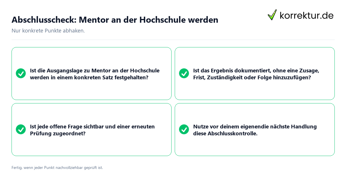 Konkreter Abschlusscheck zu Mentor an der Hochschule werden