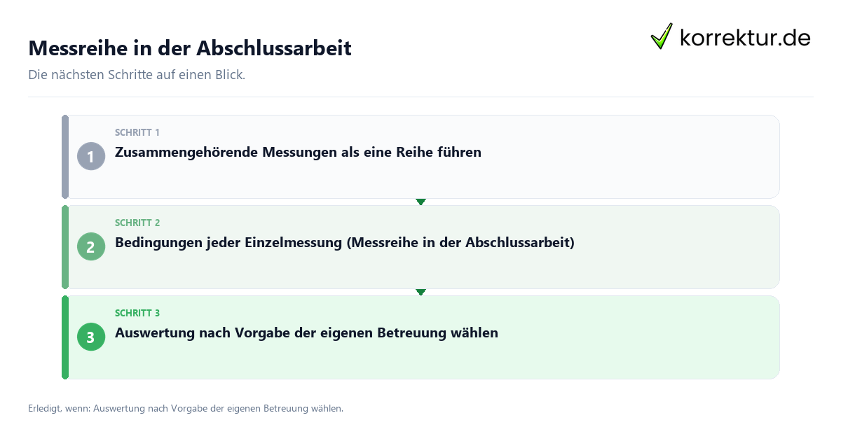 Messreihe in der Abschlussarbeit Messreihe in der Abschlussarbeit mit einem Ablauf aus Prüfung, Kontakt und Dokumentation