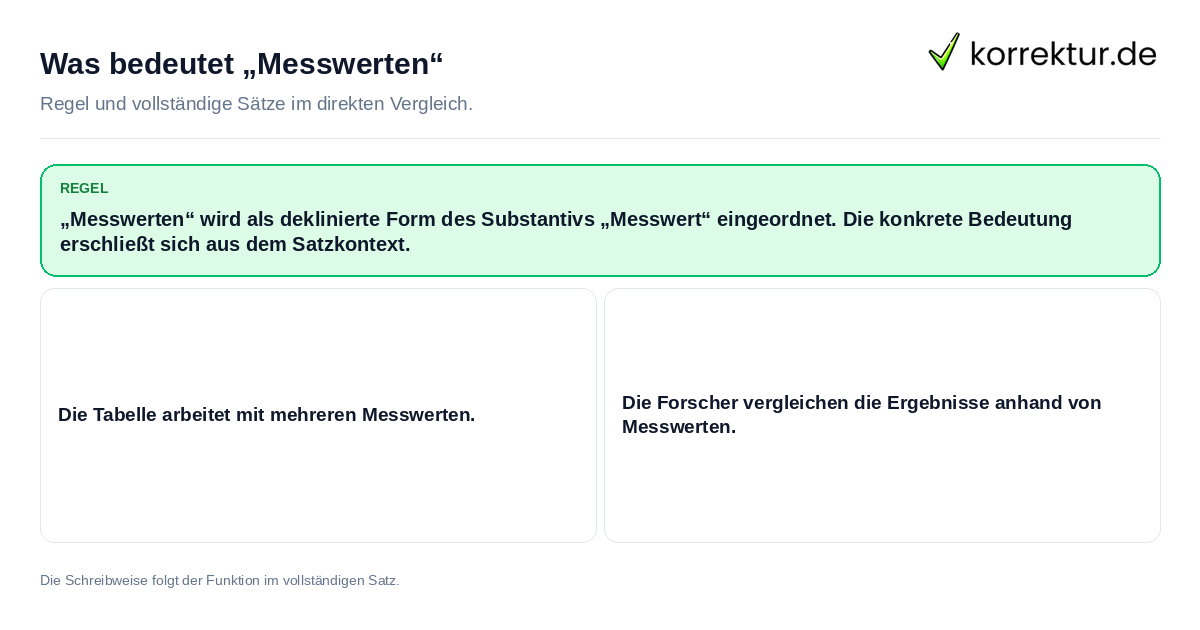 Was bedeutet „Messwerten“ Konkrete Regel und vollständige Beispielsätze zu Was bedeutet „Messwerten“