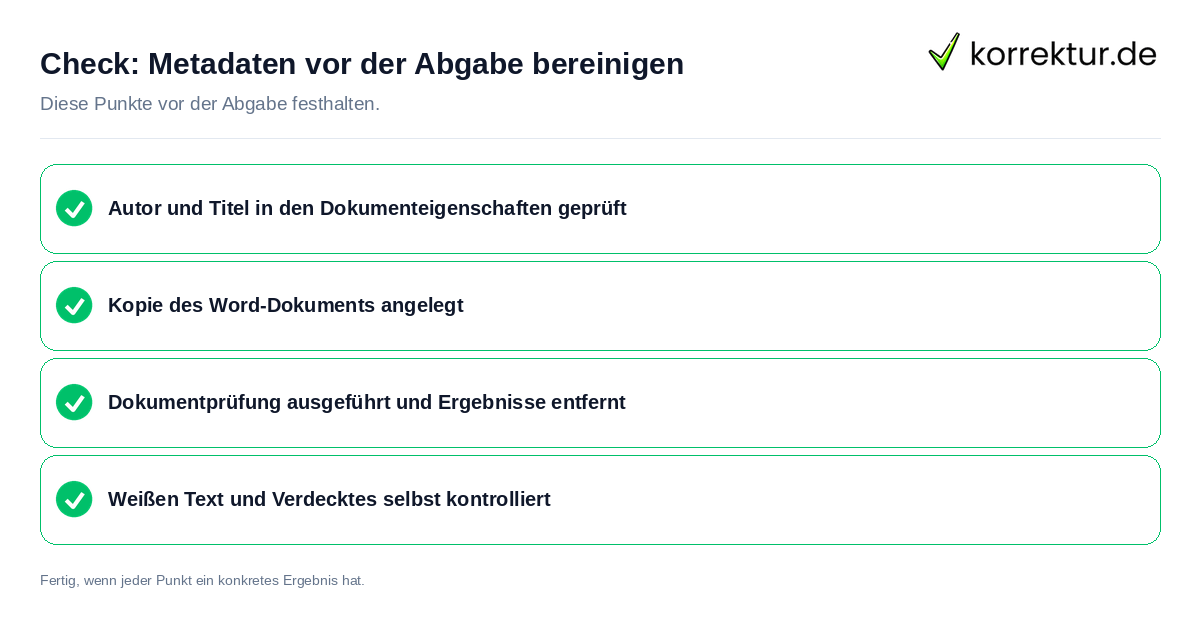 Check: Metadaten vor der Abgabe bereinigen Metadaten vor der Abgabe bereinigen: Prüfliste mit vier Punkten