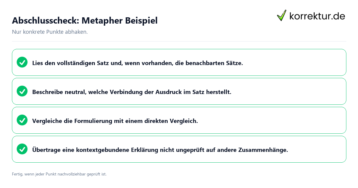 Konkreter Abschlusscheck zu Metapher Beispiel