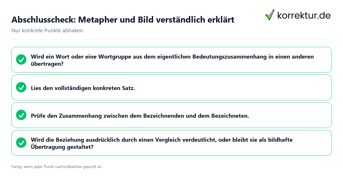 Abschlusscheck: Metapher und Bild verständlich erklärt Konkreter Abschlusscheck zu Metapher und Bild verständlich erklärt