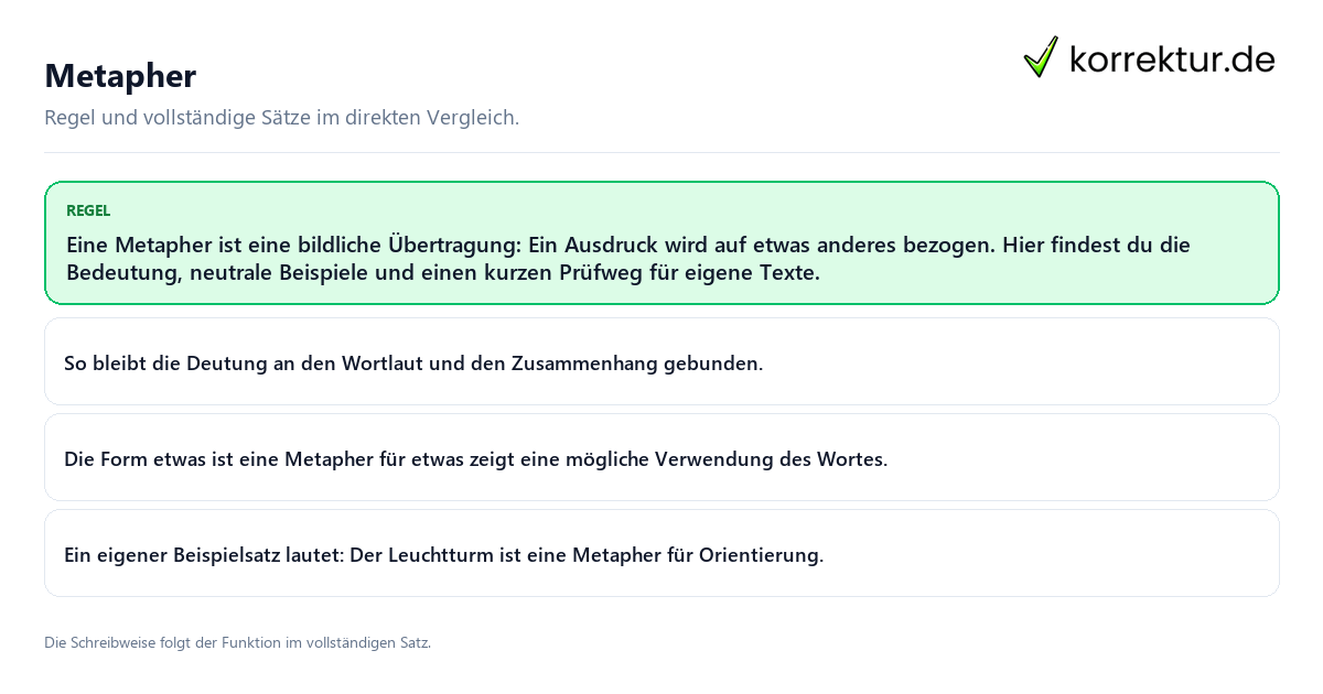 Metapher Konkrete Regel und vollständige Beispielsätze zu Metapher