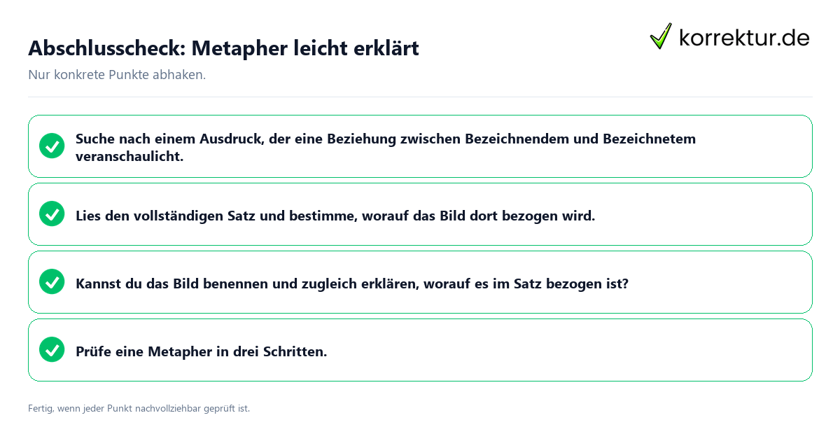 Konkreter Abschlusscheck zu Metapher leicht erklärt
