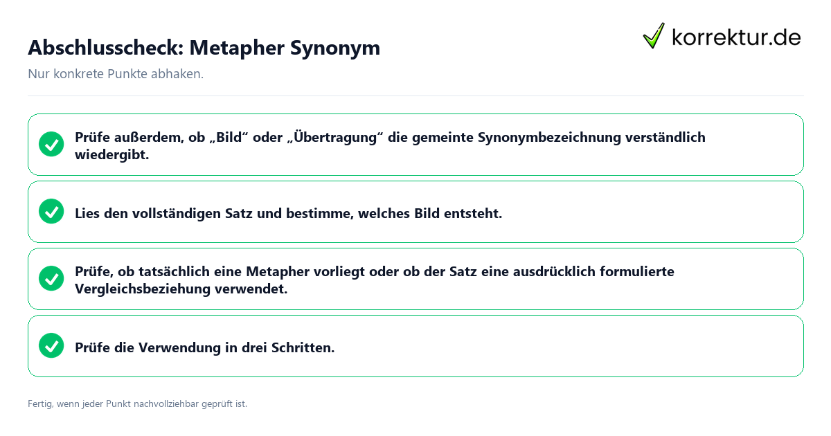 Abschlusscheck: Metapher Synonym Konkreter Abschlusscheck zu Metapher Synonym