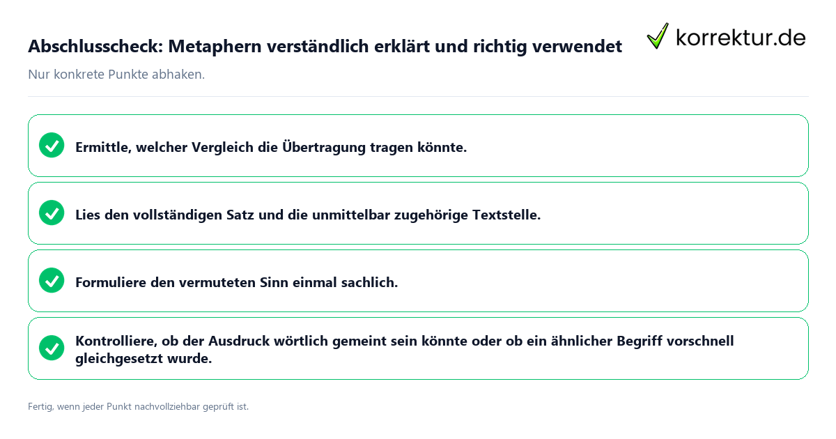 Konkreter Abschlusscheck zu Metaphern verständlich erklärt und richtig verwendet