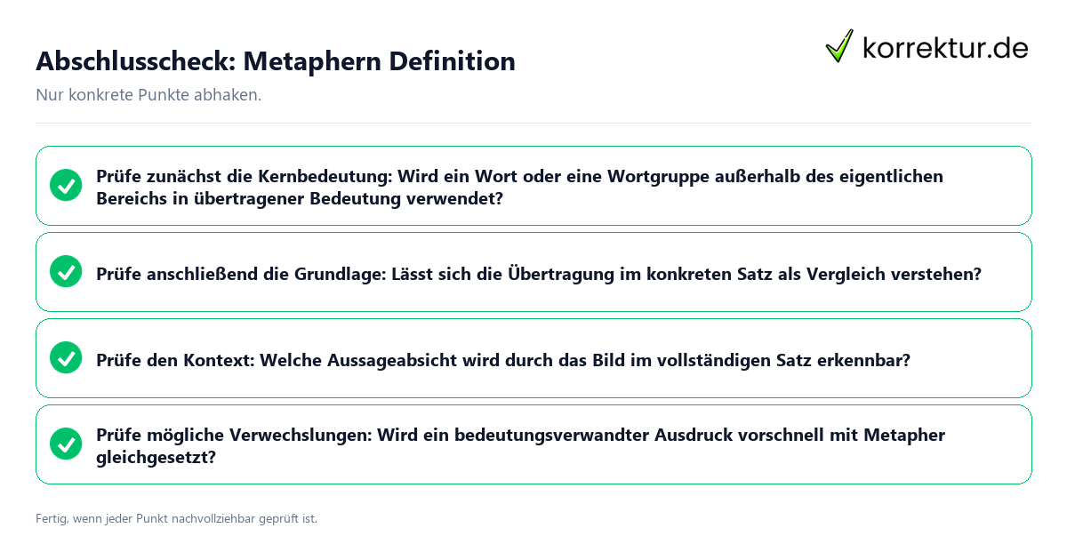 Abschlusscheck: Metaphern Definition Konkreter Abschlusscheck zu Metaphern Definition
