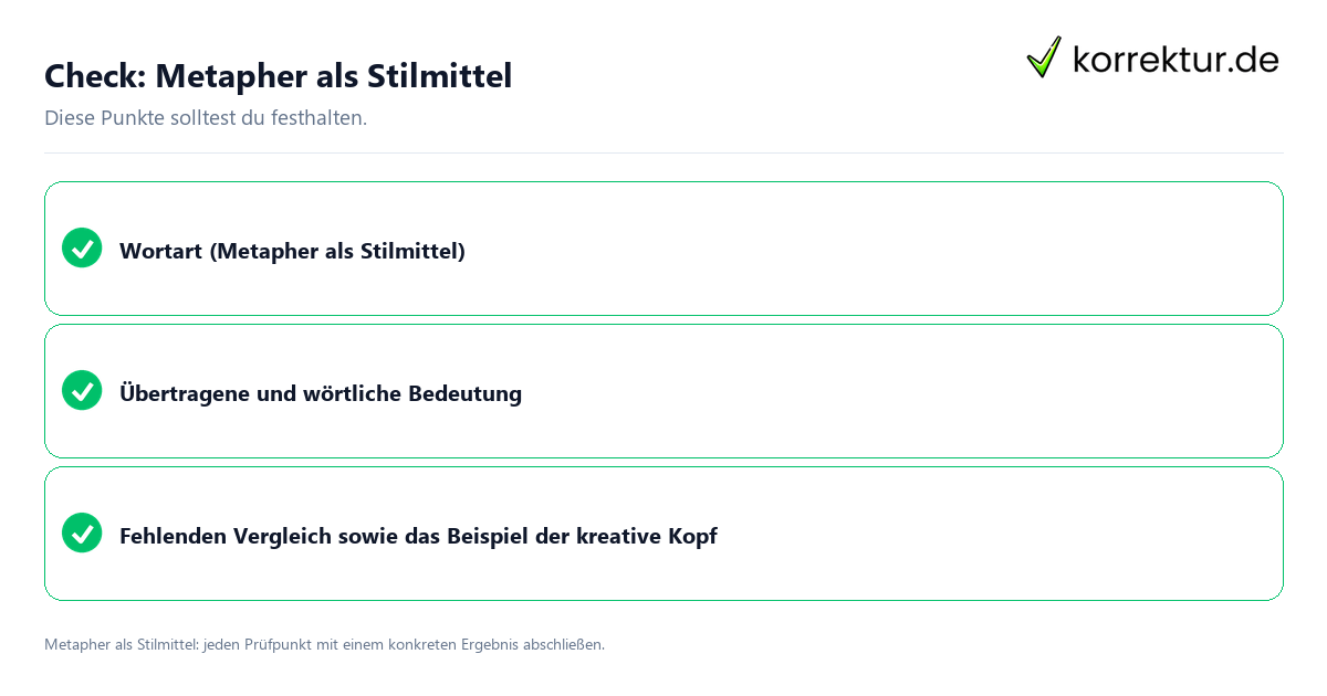 Check: Metapher als Stilmittel Metapher als Stilmittel mit einer themenspezifischen Checkliste