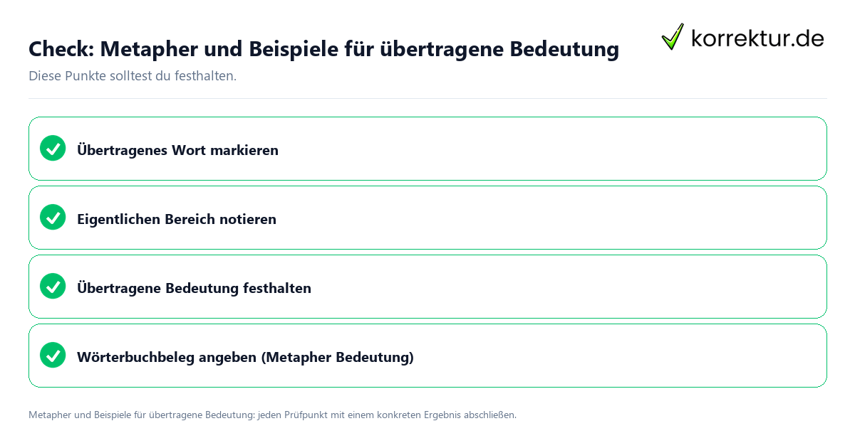 Check: Metapher und Beispiele für übertragene Bedeutung Metapher und Beispiele für übertragene Bedeutung mit einer themenspezifischen Checkliste